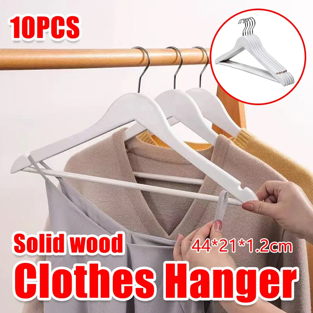 10PCS Wooden Suit Hangers - Clothes Coats Jackets Dress Pants Shirts Skirts